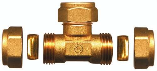 Brass T-fitting 22x22x22mm with reference TAP07999 from the brand ATUSA