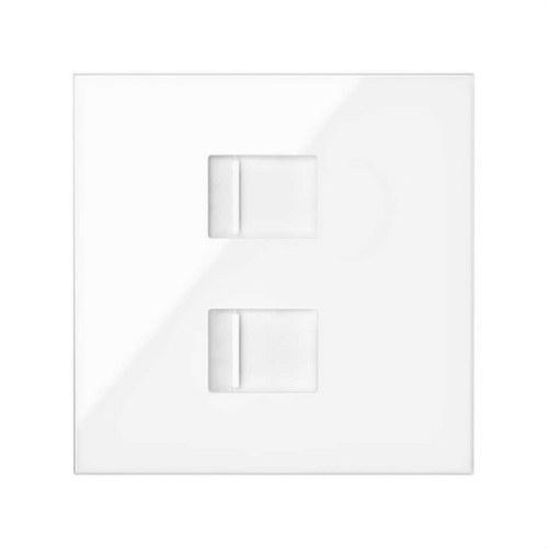 Krytka pro hlas a data s prachovou krytkou pro 2 konektory RJ45 lesklá bílá Simon 100 s referencí 10000006-130 od značky SIMON